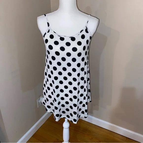 Summer Polka Dot Knot Spaghetti Strap Top White with Black